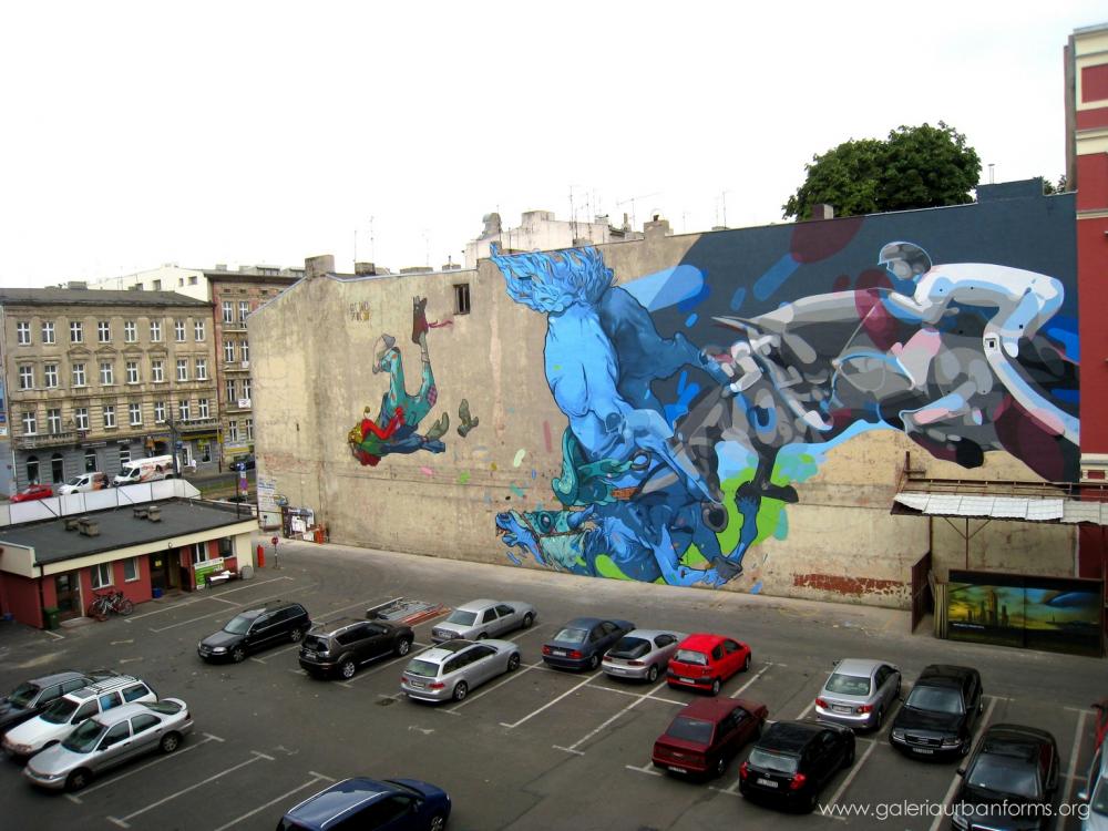 18 Galeria Urban Art Forms in Lodz, Poland. By Sat One and Etam Cru