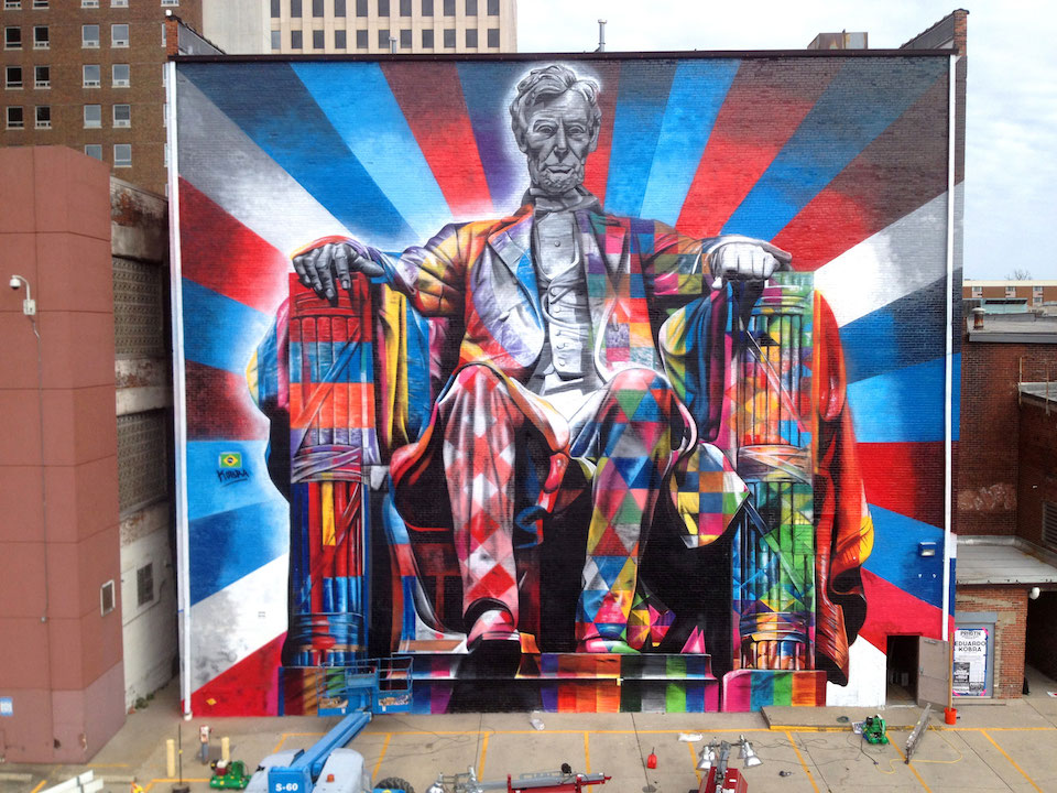 Street Art por Eduardo Kobra de Abraham Lincoln, em Kentucky, EUA 56456
