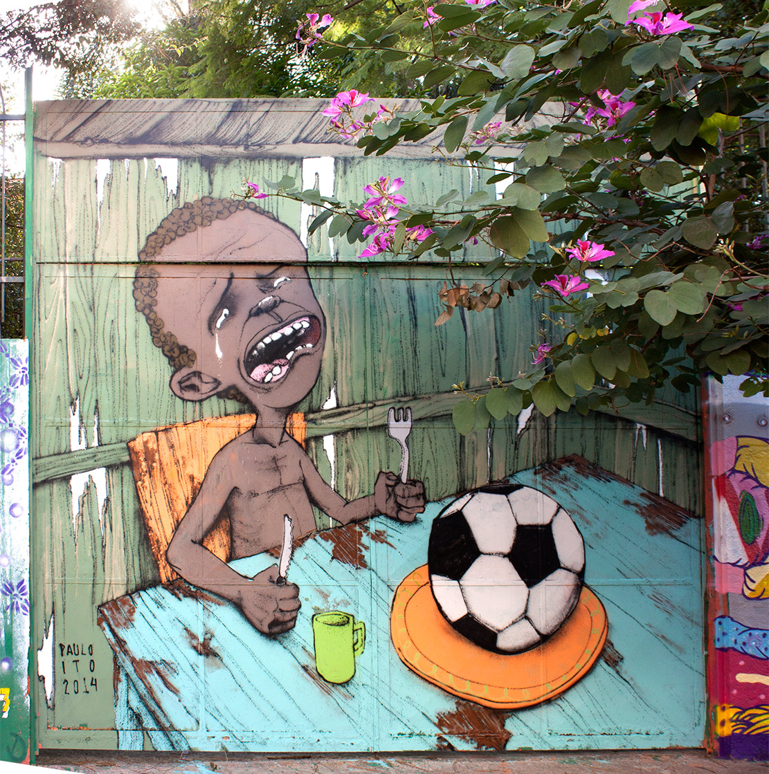 Street Art by Paulo Ito in Pompeia, São Paulo, Brazil - Comment on 2014 FIFA World Cup Brazil